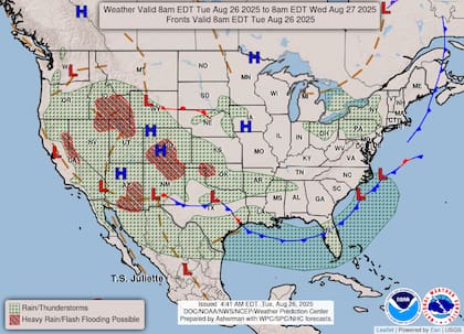 El oeste y suroeste experimentarán lluvias intensas por humedad monzónica y una vaguada en altura, concentrándose en Colorado, Nuevo México, Idaho y Utah
