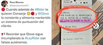El ofensito ticket que recibió un repartidor de la app Glovo y que fue replicado por un usuario en Twitter