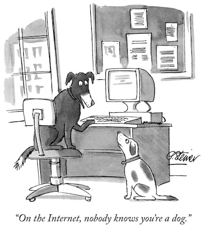 El original en papel de "En Internet, nadie sabe que sos un perro" de Peter Steiner, se subastará la semana próxima