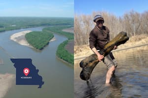 El paleontólogo Jason Howery halló restos de un mamut de la Edad de Hielo en el río de Missouri (Wiki/USACE) (Facebook/Jason Howery)