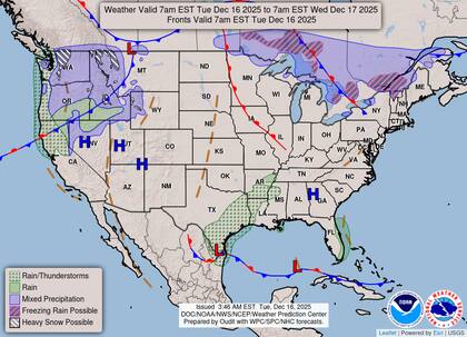El panorama climático incluye riesgo de tormentas severas aisladas y múltiples alertas de inundaciones vigentes en condados clave de Washington y Oregón