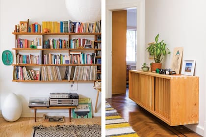 El parquet original de roble se renovó con pulido y aceite. Lámpara huevo, obsequio de Alberto Churba, artista pionero del diseño local y el tío abuelo de la dueña de casa.