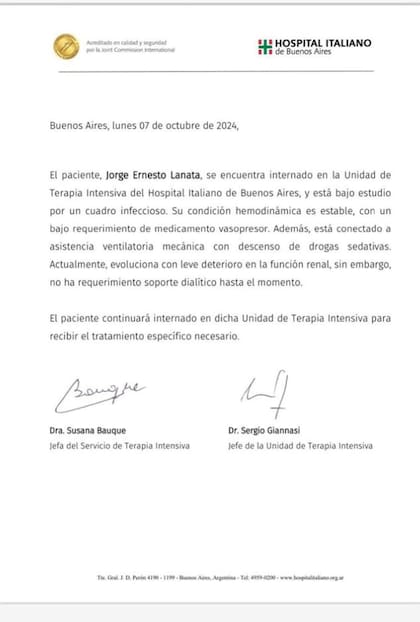 El parte de Jorge Lanata tras su reingreso al Italiano