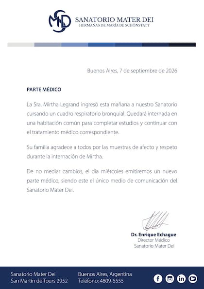 El parte médico de Mirtha Legrand