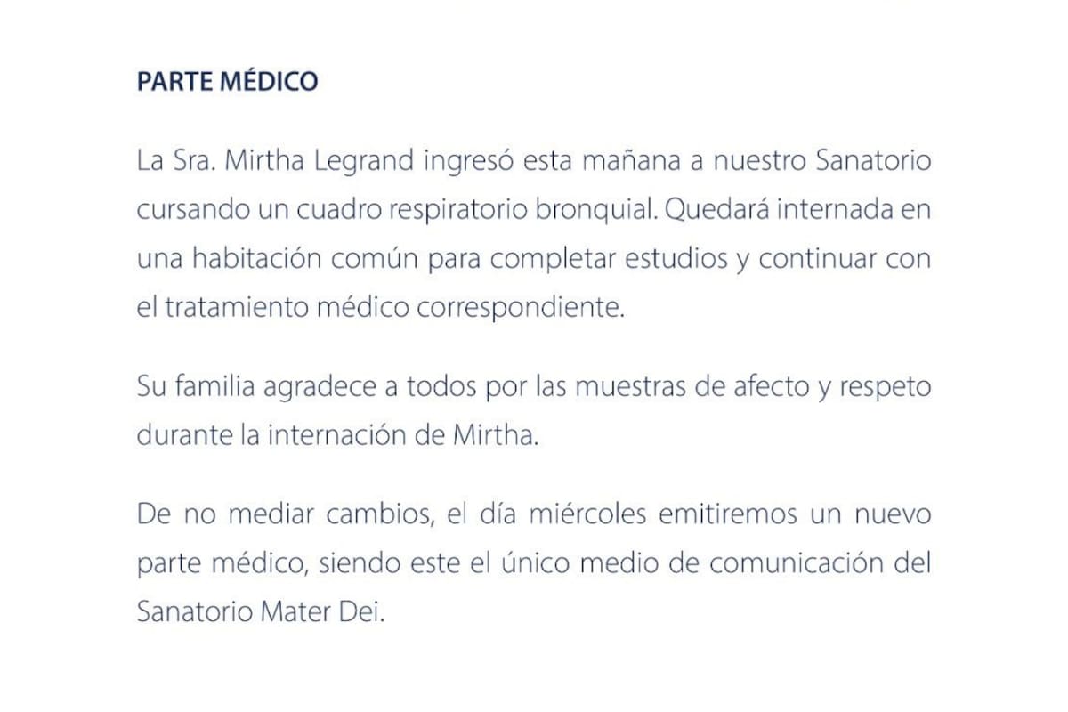 El parte médico de Mirtha Legrand