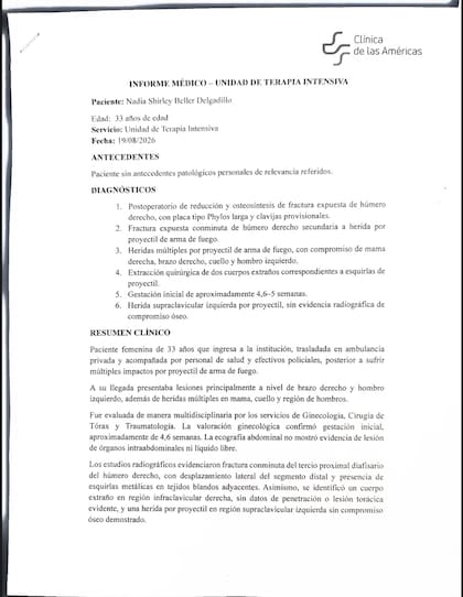 El parte médico de Nadia Beller