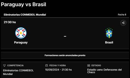 El partido entre Paraguay y Brasil se jugará en el estadio Defensores del Chaco