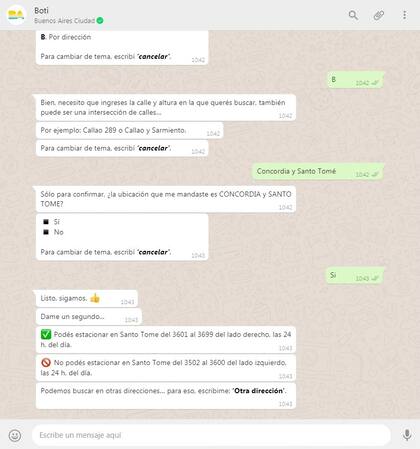 Las respuestas son variadas y de acuerdo a las características de la zona consultada; al finalizar el sistema ofrece la posibilidad de hacer nuevas consultas