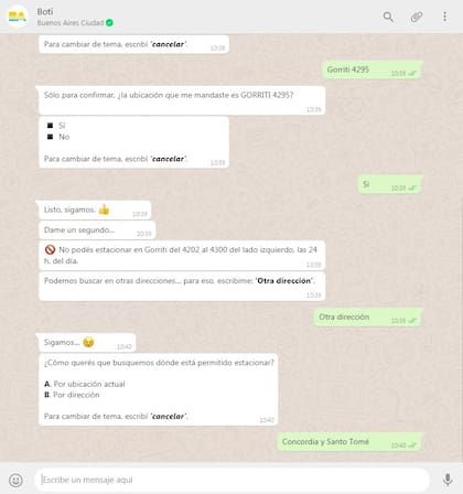 Las respuestas son variadas y de acuerdo a las características de la zona consultada; al finalizar el sistema ofrece la posibilidad de hacer nuevas consultas
