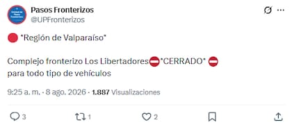 El paso froterizo del lado de Chile está cerrado, aunque autoridades del Gobierno aseguraron que el camino de ese lado de la cordillera ya está despejado