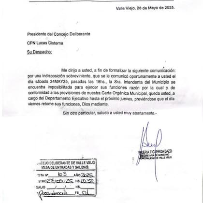 El pedido de licencia de la intendenta de Valle Viejo.
