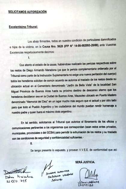 El pedido de los hijos de Maradona presentado en la Justicia