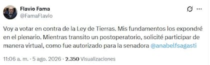 El pedido del senador Fama
