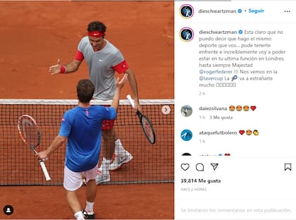 El "Peque" Schwartzman homenajeó a Roger Federer en Instagram (Foto: Instagram @dieschwartzman)