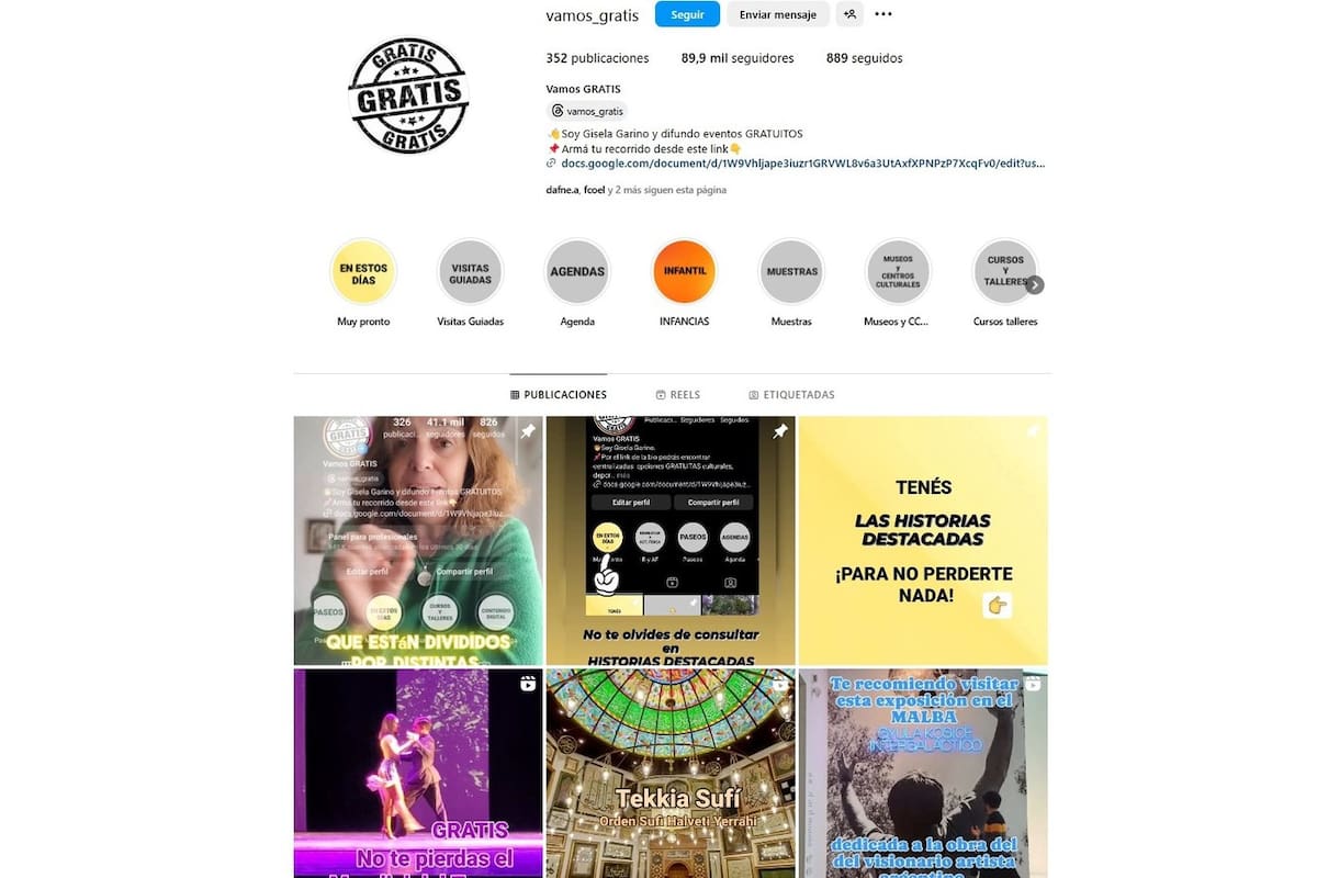 El perfil de Gisela Garino en Instagram