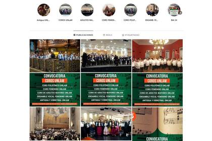 El perfil de Instagram del Grupo Vocal de Cámara Antigua y Virreinal de la Universidad Nacional de La Matanza
