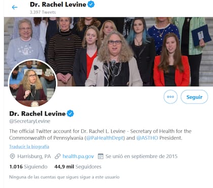 El perfil de la doctora Rachel Levine en twitter.