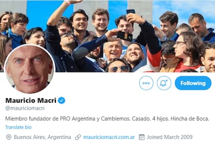 El perfil de Twitter de Mauricio Macri