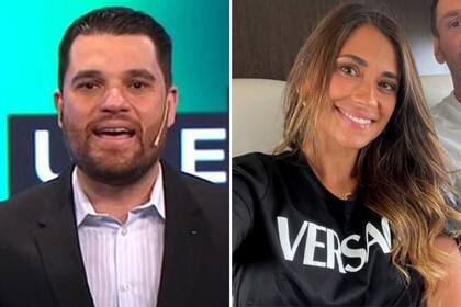El periodista Fernando Petrocelli y Antonella Roccuzzo, la esposa de Lionel Messi