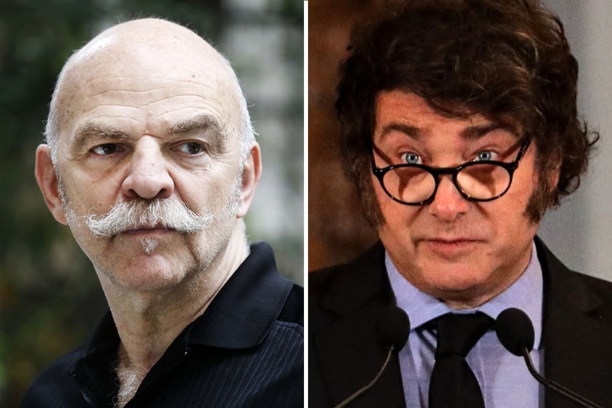 El periodista y escritor Martín Caparrós junto al presidente Javier Milei