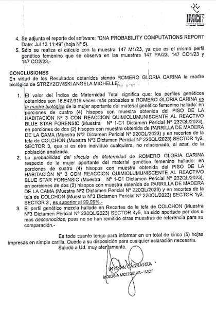 El peritaje que confirma el ADN de Cecilia Strzyzowski