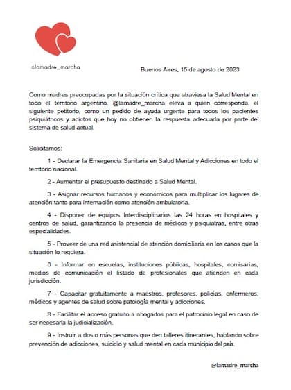 El petitorio que se presentará el próximo martes en las intendencias y gobiernos del país