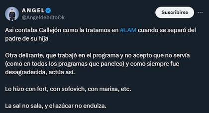 El picante mensaje que Ángel de Brito le dedicó a Callejón