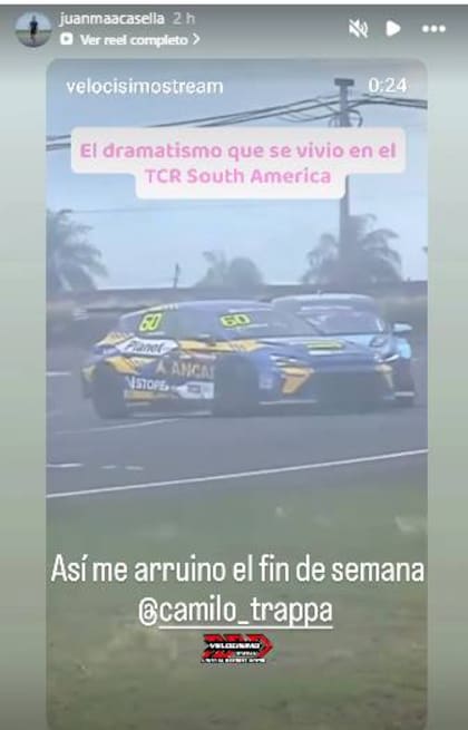 El picante posteo del piloto uruguayo de TCR que tuvo un accidente tras el roce de un auto conducido por un argentino.