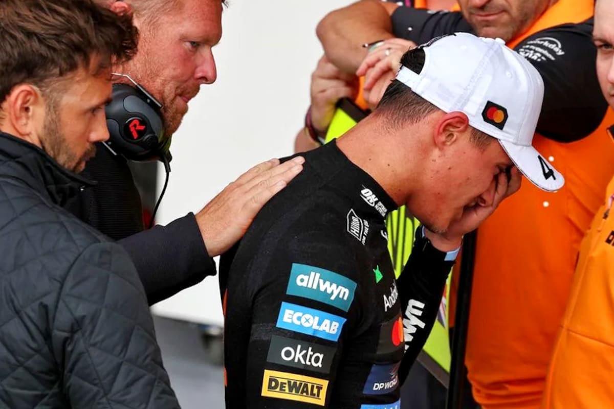 El piloto de McLaren Lando Norris se ausentó por unos momentos de las celebraciones por su victoria en Silverstone tras un accidente que involucró a un fotógrafo