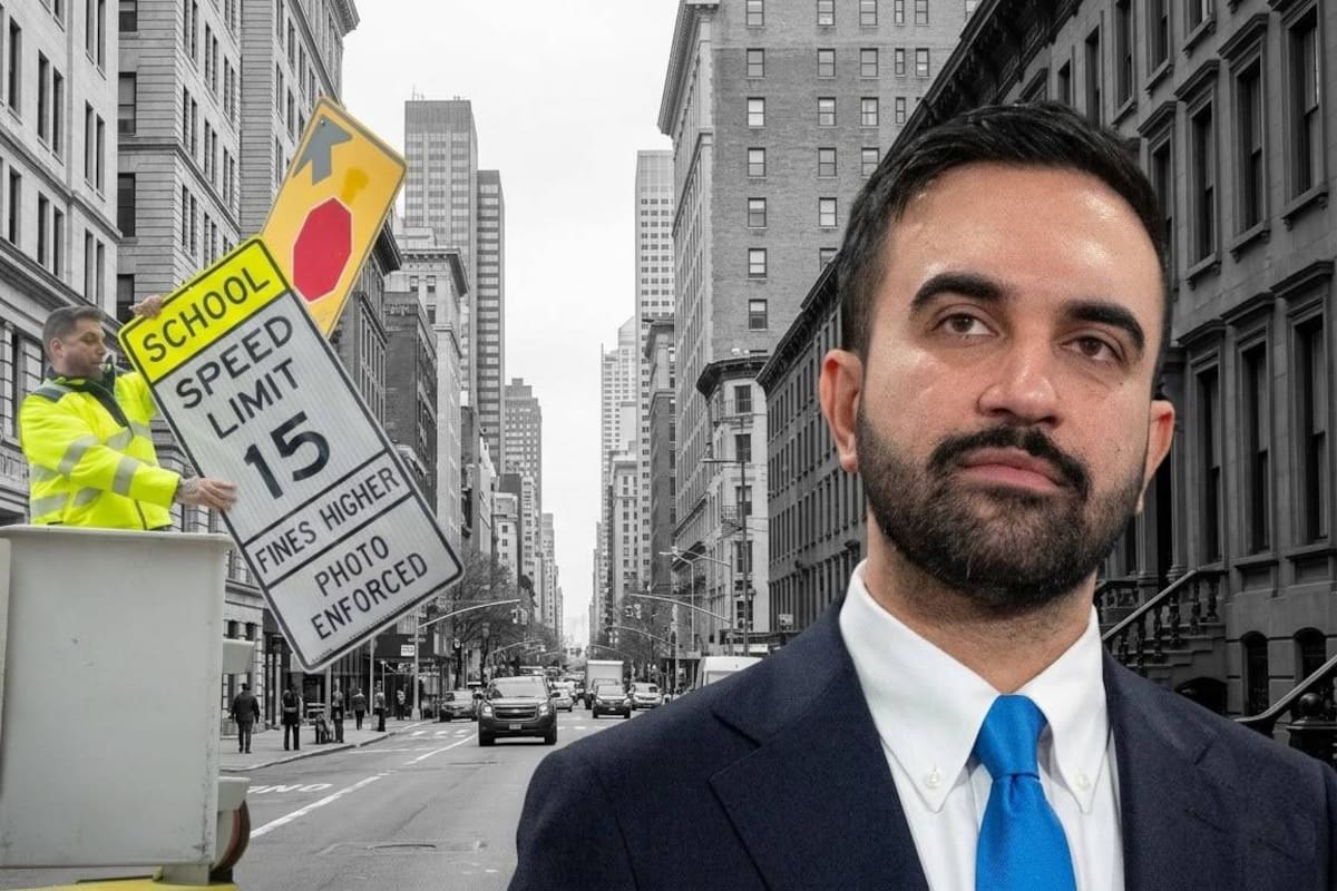 El plan de Mamdani para restringir la velocidad en zonas escolares de Nueva York (fotomontaje generado con IA)