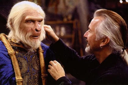 Rick Baker y David Warner durante el rodaje de El planeta de los simios