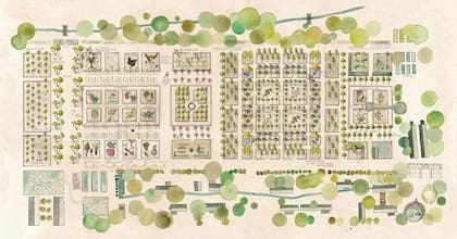 El plano de la huerta trazada por Patrice Taravella.