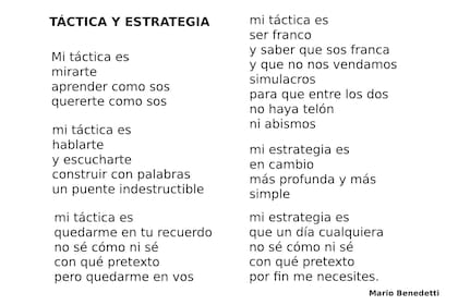 El poema de Mario Benedetti que Gabriel le envió a María José.
