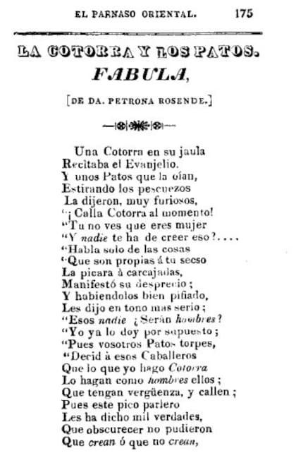 El poema La Cotorra y los patos" de Petrona Rosende