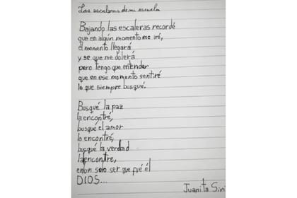 El poema que escribió Juanita Milagros Sirimarco Díaz