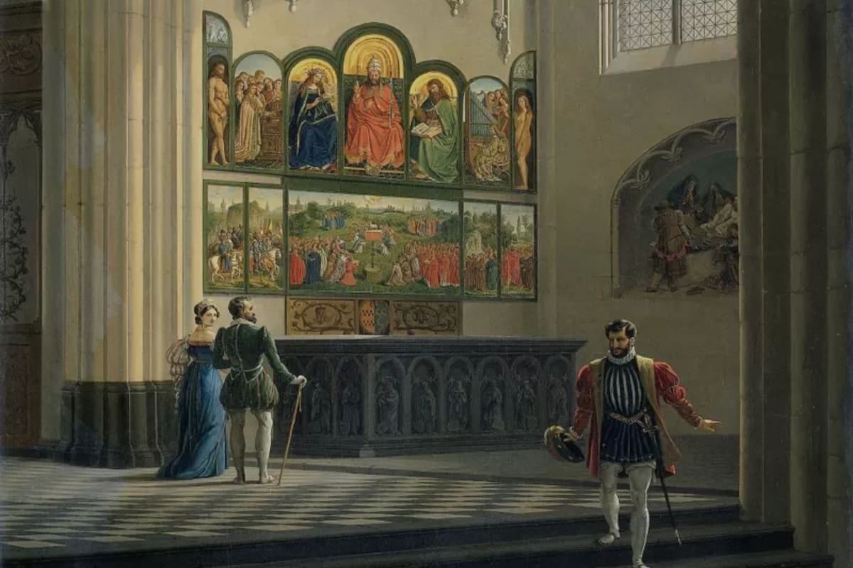 El políptico en su capilla. Catedral de San Bavón en Gante, Bélgica. (Pierre Francois De Noter, 1829)