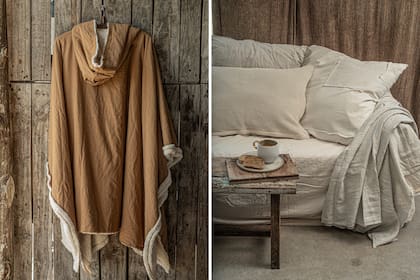 El poncho 'Sur' corderito y otras variantes de esta prenda tan argentina o los almohadones combinados son algunos de los hits de Casa Tarlo.