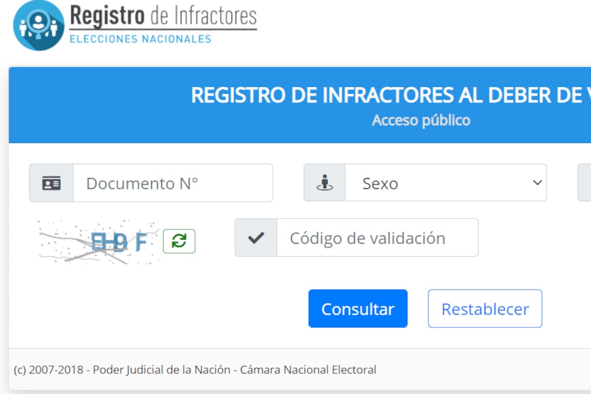 El portal del Registro de Infractores en Elecciones Nacionales de la CNE