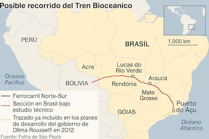 El posible recorrido que hará el tren bioceánico que pretenden construir Brasil y China