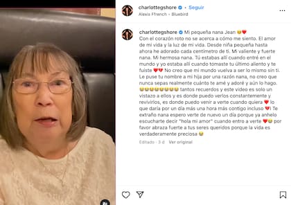 El posteo con el que Charlotte Crosby se despidió de su abuela