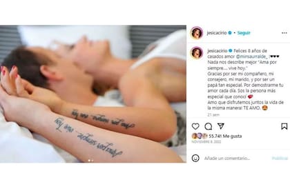 El posteo de 2022 cuando Jesica Cirio compartió el tatuaje que se había hecho junto a Martín Insaurralde