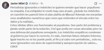 El posteo de Milei