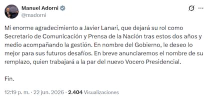 El posteo de Adorni
