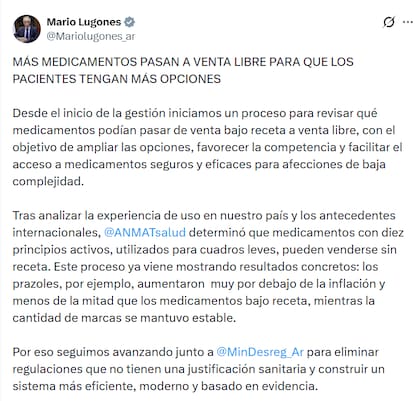 El posteo de Lugones