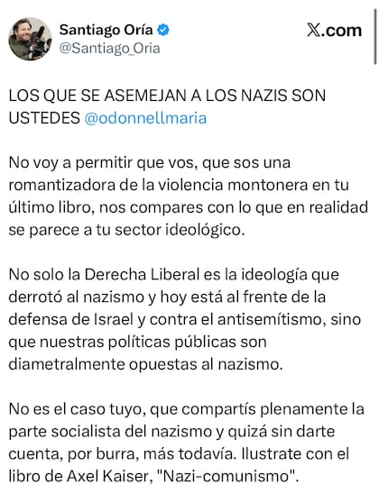 El posteo de Oría
