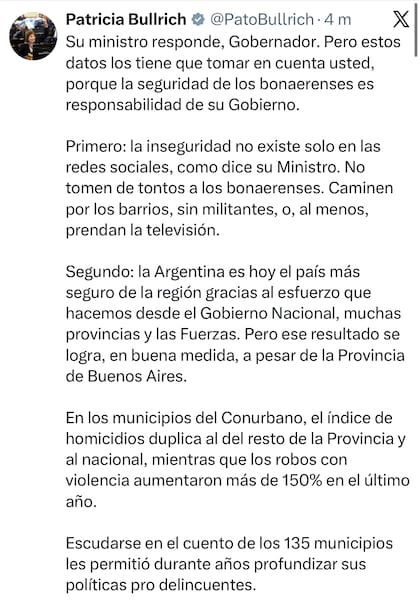 El posteo de Bullrich