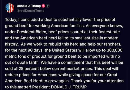 El posteo de Trump