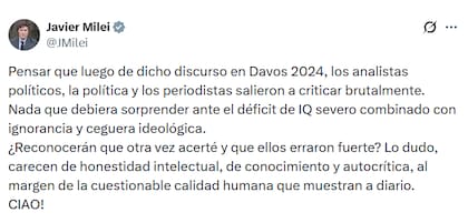 El posteo de Milei