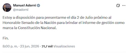 El posteo de Adorni