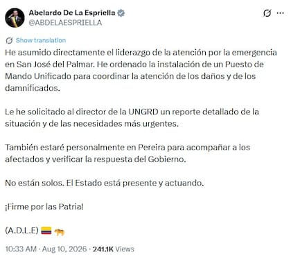 El posteo de Abelardo de la Espriella
